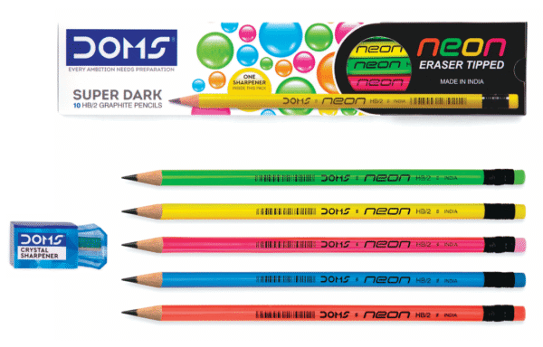 DOMS Neon Pencils – Pack of 10 + 1 Free Sharpener