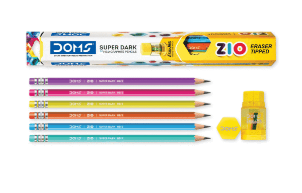 DOMS ZIO Pencil – Pack of 10 | Dark Writing | Free 1 Erasner